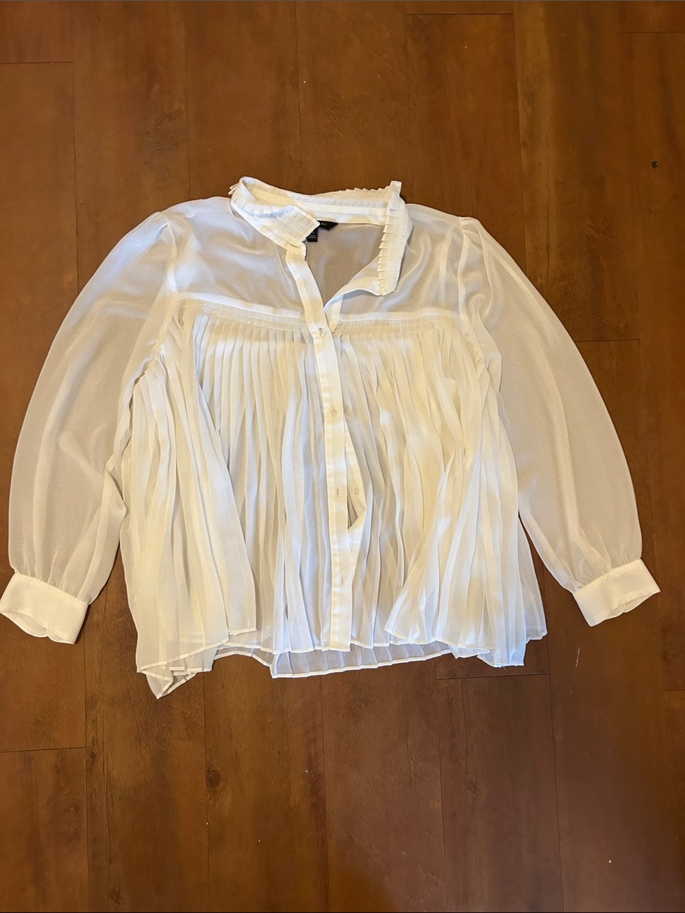 Banana Republic White Sheer Pleated Button-Up Blouse